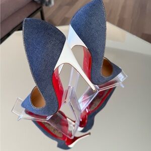 Christian Louboutin Denim & White Patent Leather So Kate Pumps